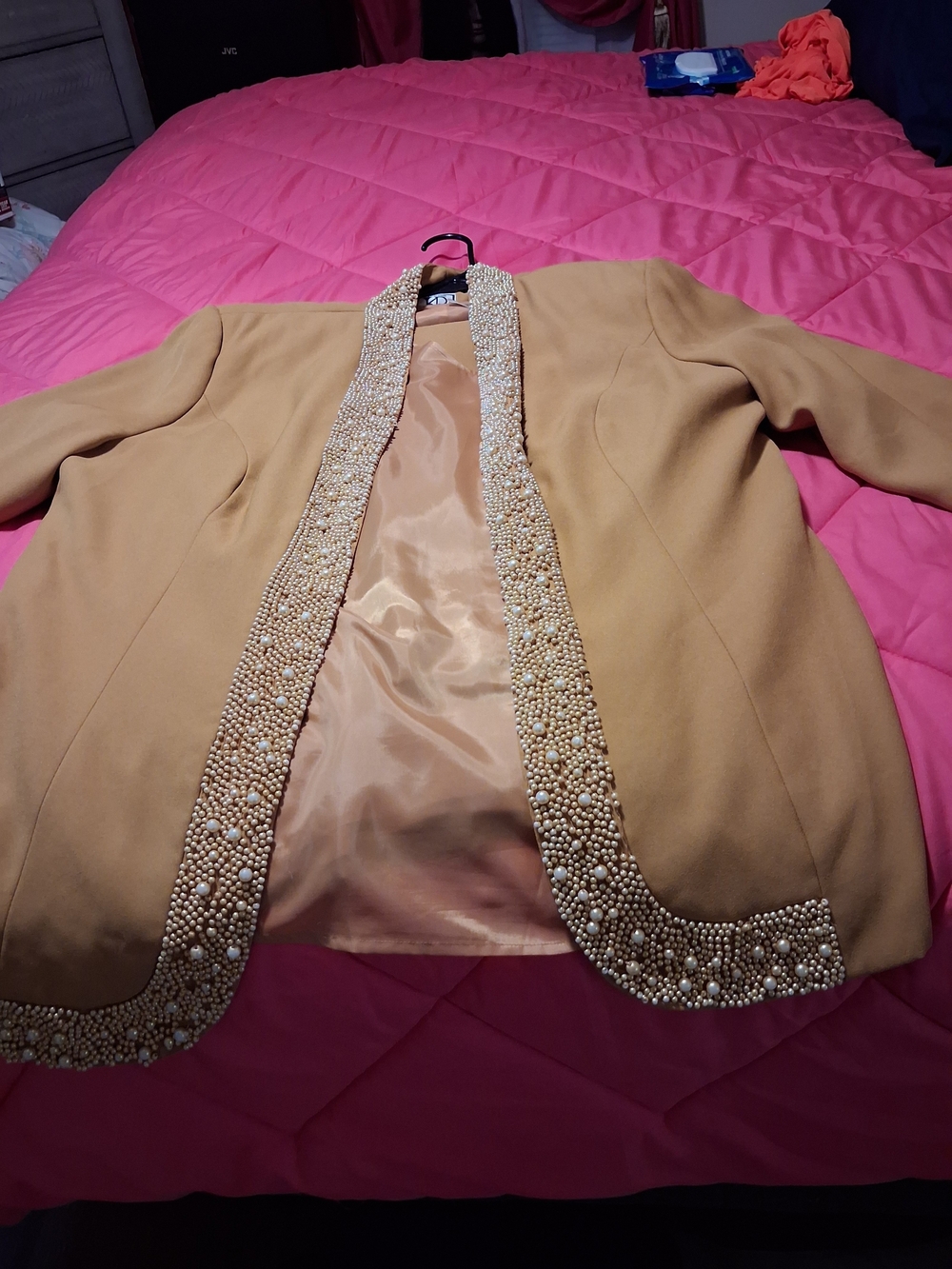 Embellished Camel Open-Front Women's 3-piece Suit